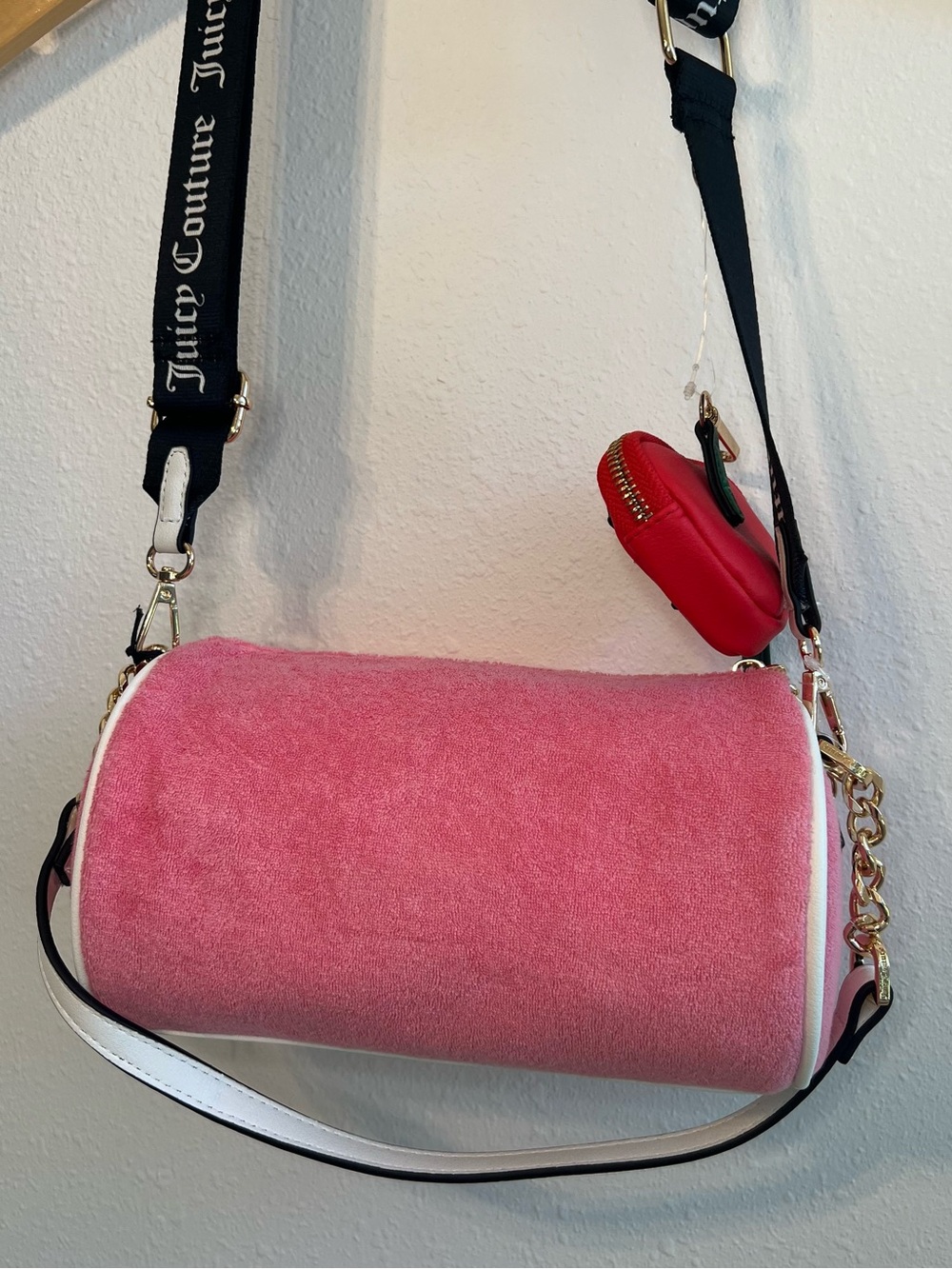 Juicy Couture Pink Velvet Barrel Bag with Strawberry Coin Charm - Picture 5 of 5
